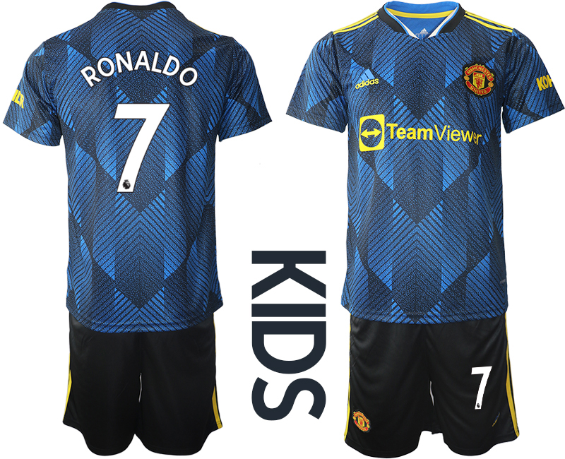 Youth 2021-2022 Club Manchester United Second away blue #7 Soccer Jersey